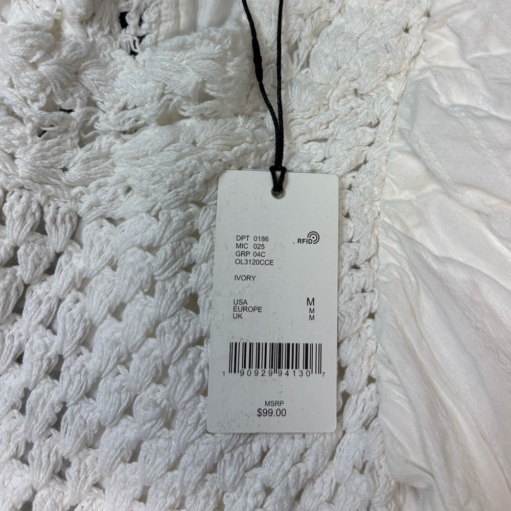 A Loves A Crochet Mixed Media Babydoll Mini Dress Ivory NWT Size Medium - Picture 4 of 8